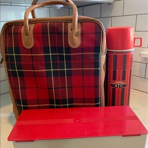 Vintage Plaid Thermos Tote